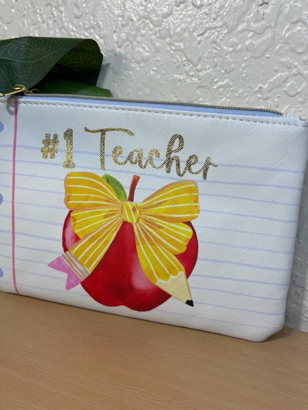 #1 Teacher Apple Pencil-Accent Zipper Pouch
